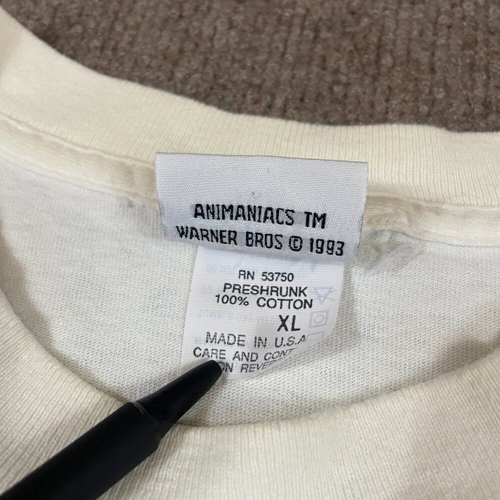 VTG Warner Bros Animaniacs T-Shirt White Adult XL Made in USA 1993 Yakko Wakko - Picture 4 of 9